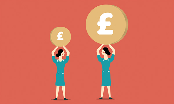 Image of two figures representing nurses, one large and one small, holding pound symbols