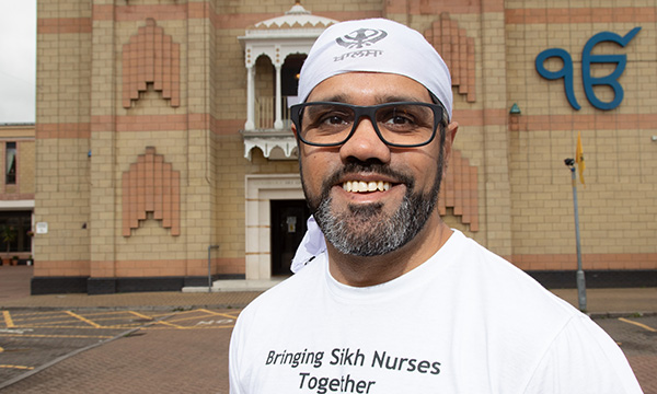 Rohit Sagoo outside a Sikh temple