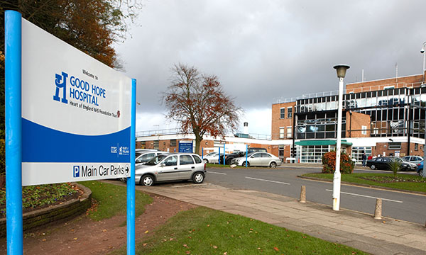 A sign board at the entrance to Good Hope Hospital
