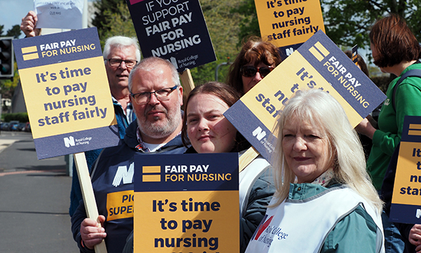 Archive image of striking nurses in Devon, illustrating recent context of government's 5.5% pay offer to Agenda for Change staff