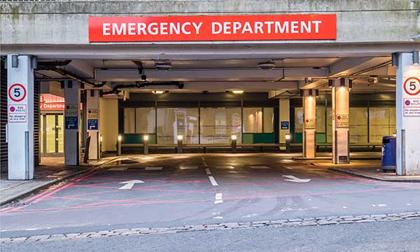 Picture shows the entrance to an emergency department.&nbsp;People with symptoms of strokes or heart attacks are staying away from emergency departments due to fears of COVID-19 or to avoid straining NHS.