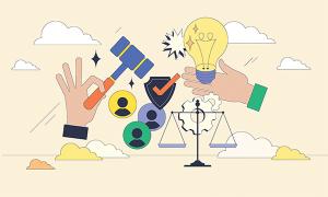 Design representing facets of research, including scales for balance and a lightbulb denoting new ideas. Ethical approval is an opportunity to refine your research design and strengthen the quality, credibility and impact of your study.