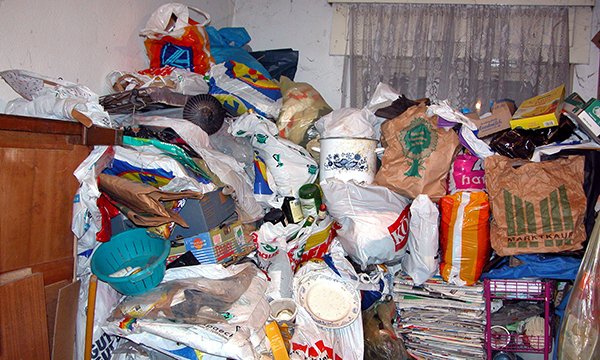Image shows the contents of a hoarder's home