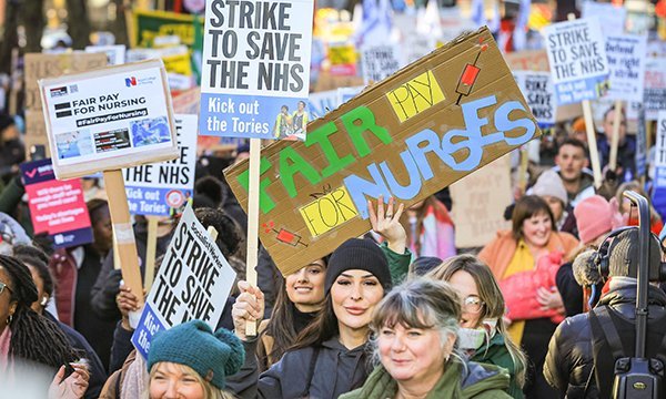 Nurses and their supporters marching through London to Downing Street