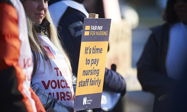 Nursing staff picketing outside a hospital