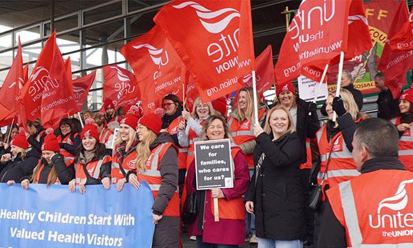 Health visitors at Cwm Taf Morgannwg University Health Board in south Wales are striking in protest over the board’s refusal to recognise a change in role banding Picture: Unite union Facebook 