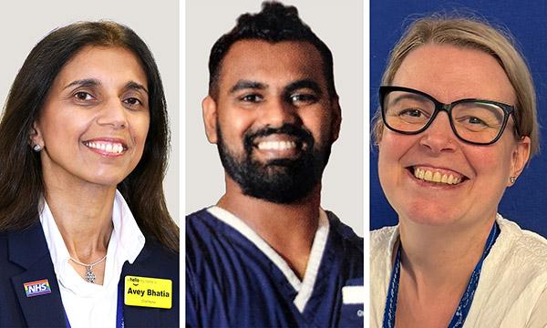 Left to right: Avey Bhatia, chief nurse at Guy’s and St Thomas’ NHS Foundation Trust, London, Anoop Raghunath, advanced clinical practitioner in acute medicine at Oxford University Hospitals NHS Foundation Trust, and Michelle Nolan, estates and facilities matron, and head of cleanliness at Mersey and West Lancashire Teaching Hospitals NHS Foundation Trust