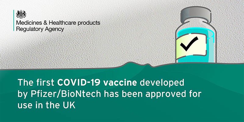 An MHRA announcement of the COVID-19 vaccine approval
